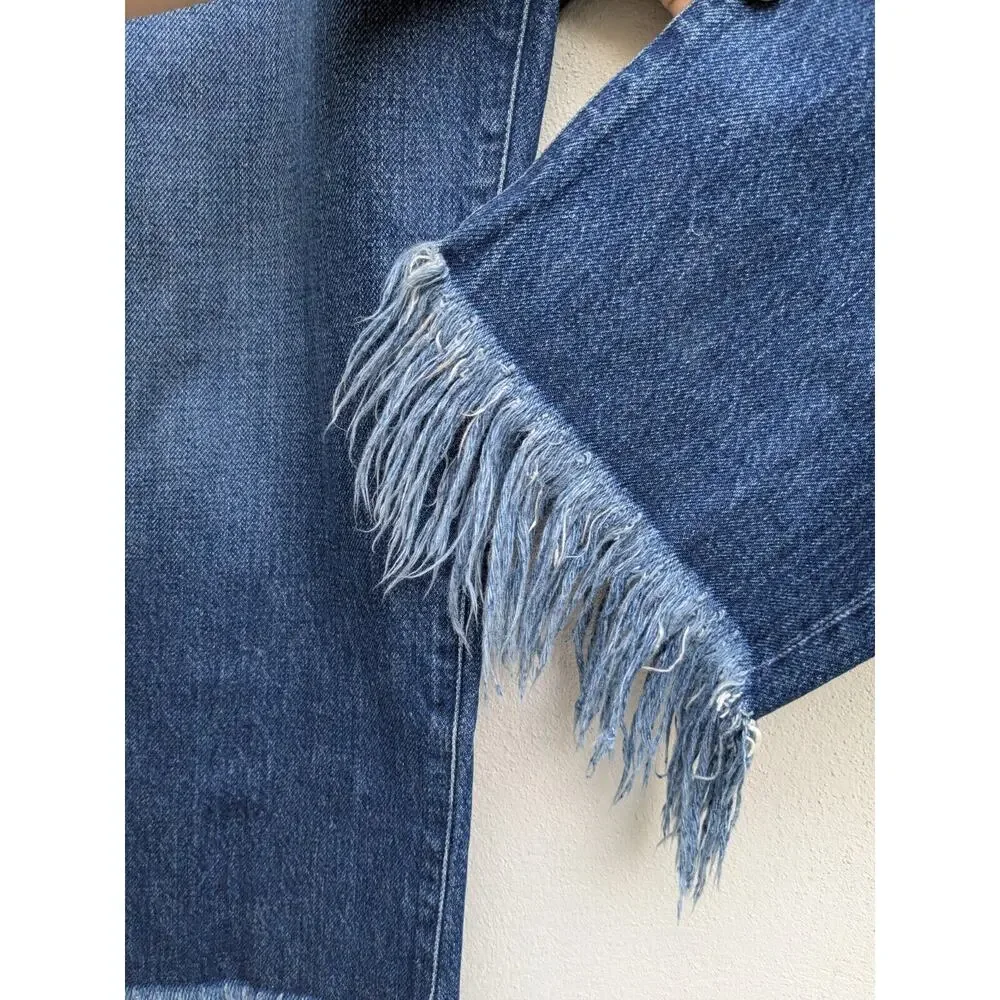 3x1 NYC Revolve Jeans Straight Fringe Frayed Hem Button Fly High Rise Denim S 31